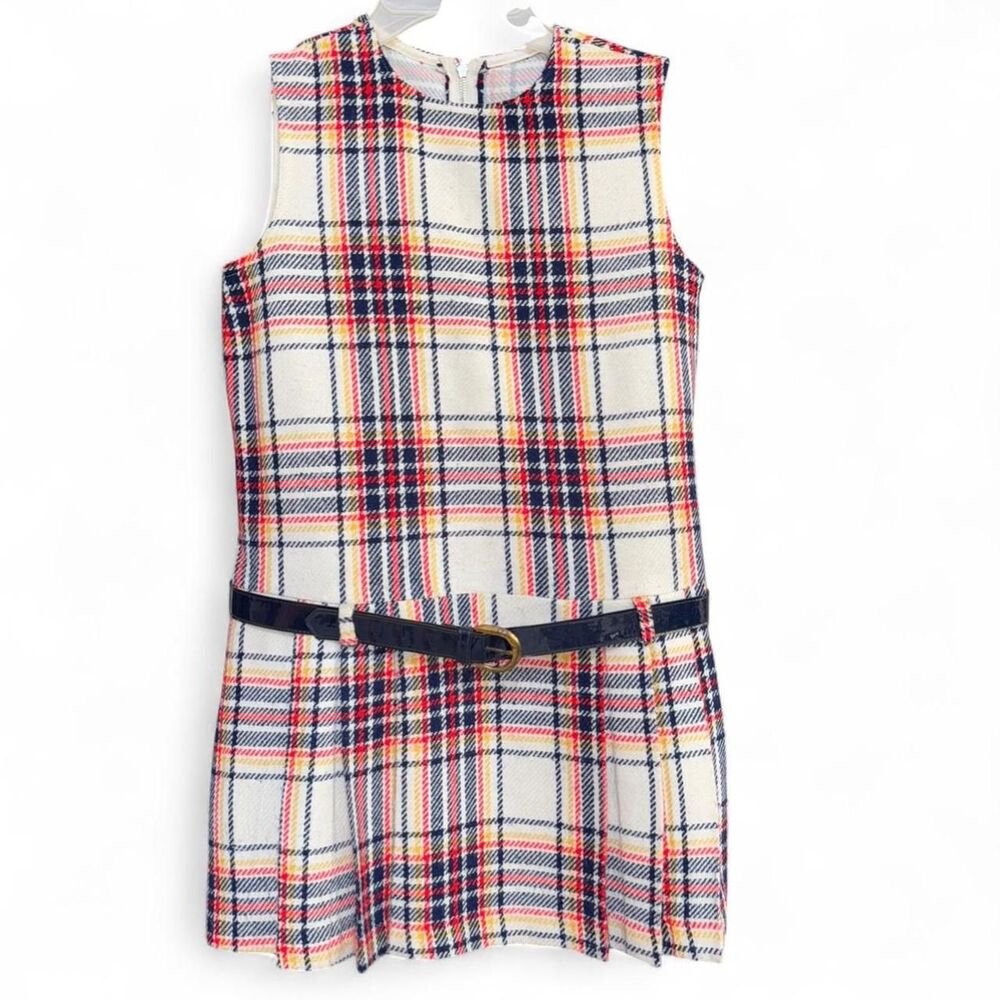 VTG 60s/70s Girls Plaid Mod Shift Dress Size 8-10